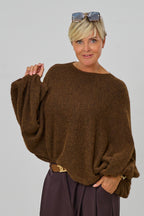 Strickpulli/Überwurf, quergestrickt, braun meliert