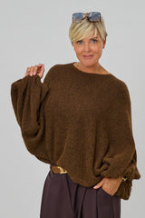 Strickpulli/Überwurf, quergestrickt, braun meliert