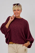 Strickpulli/Überwurf, quergestrickt, bordeaux meliert