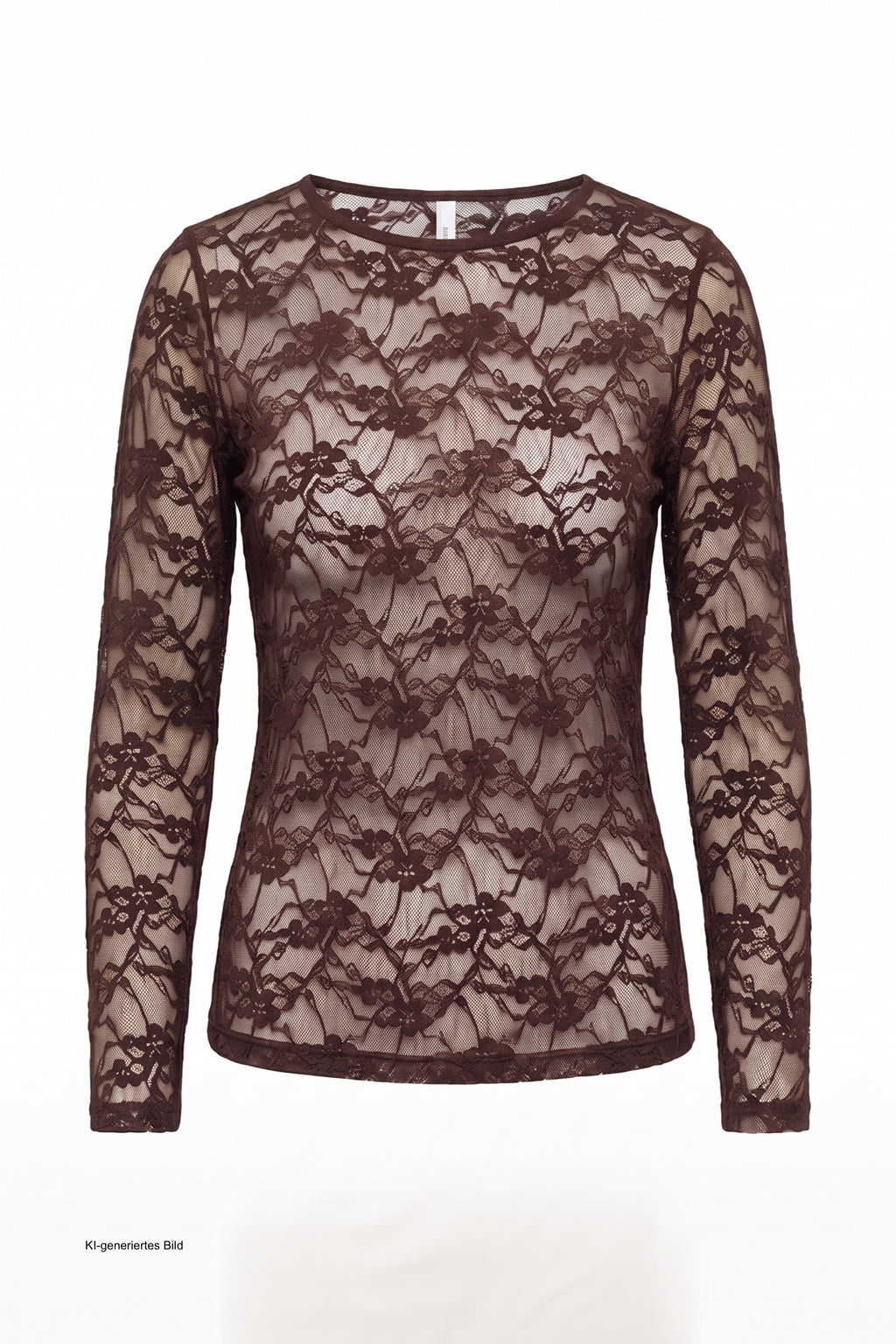 Samtiges Spitzen-Langarmshirt, schokobraun