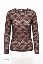 Samtiges Spitzen-Langarmshirt, schokobraun