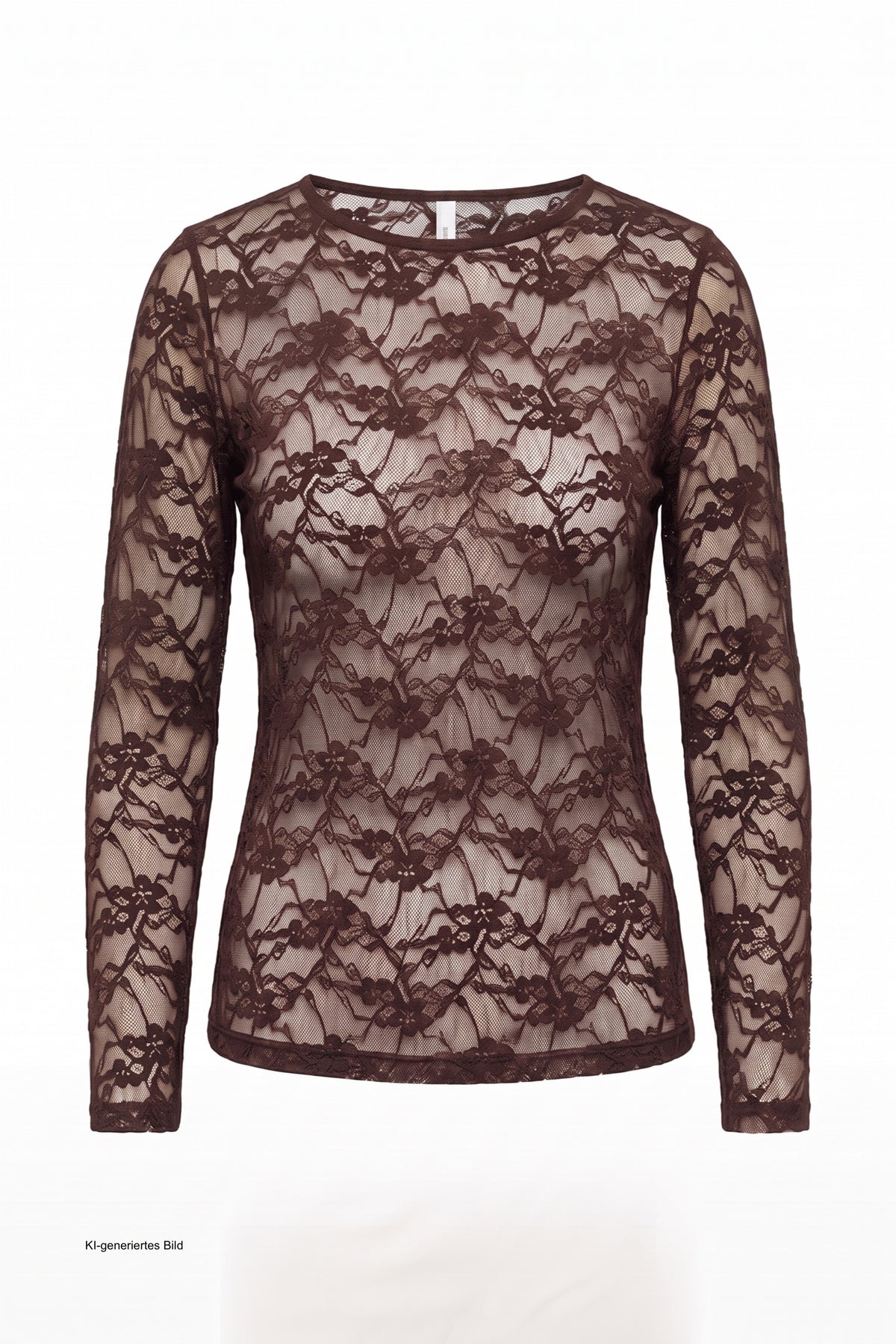 Samtiges Spitzen-Langarmshirt, schokobraun