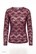 Samtiges Spitzen-Langarmshirt, bordeaux