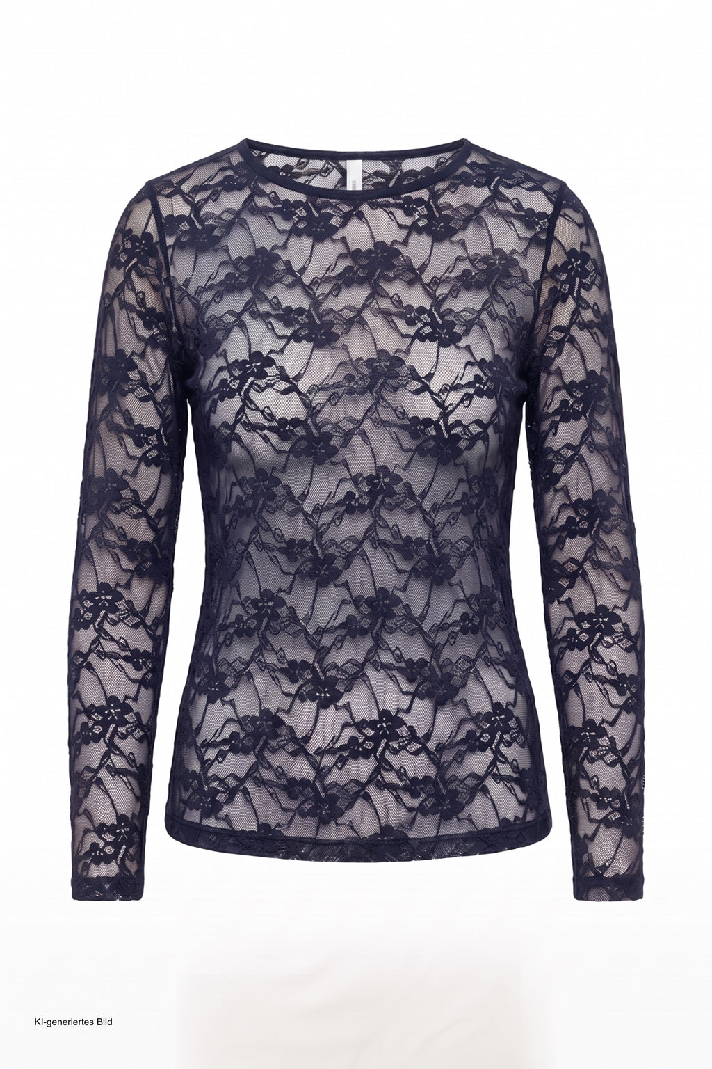 Samtiges Spitzen-Langarmshirt, dunkelblau