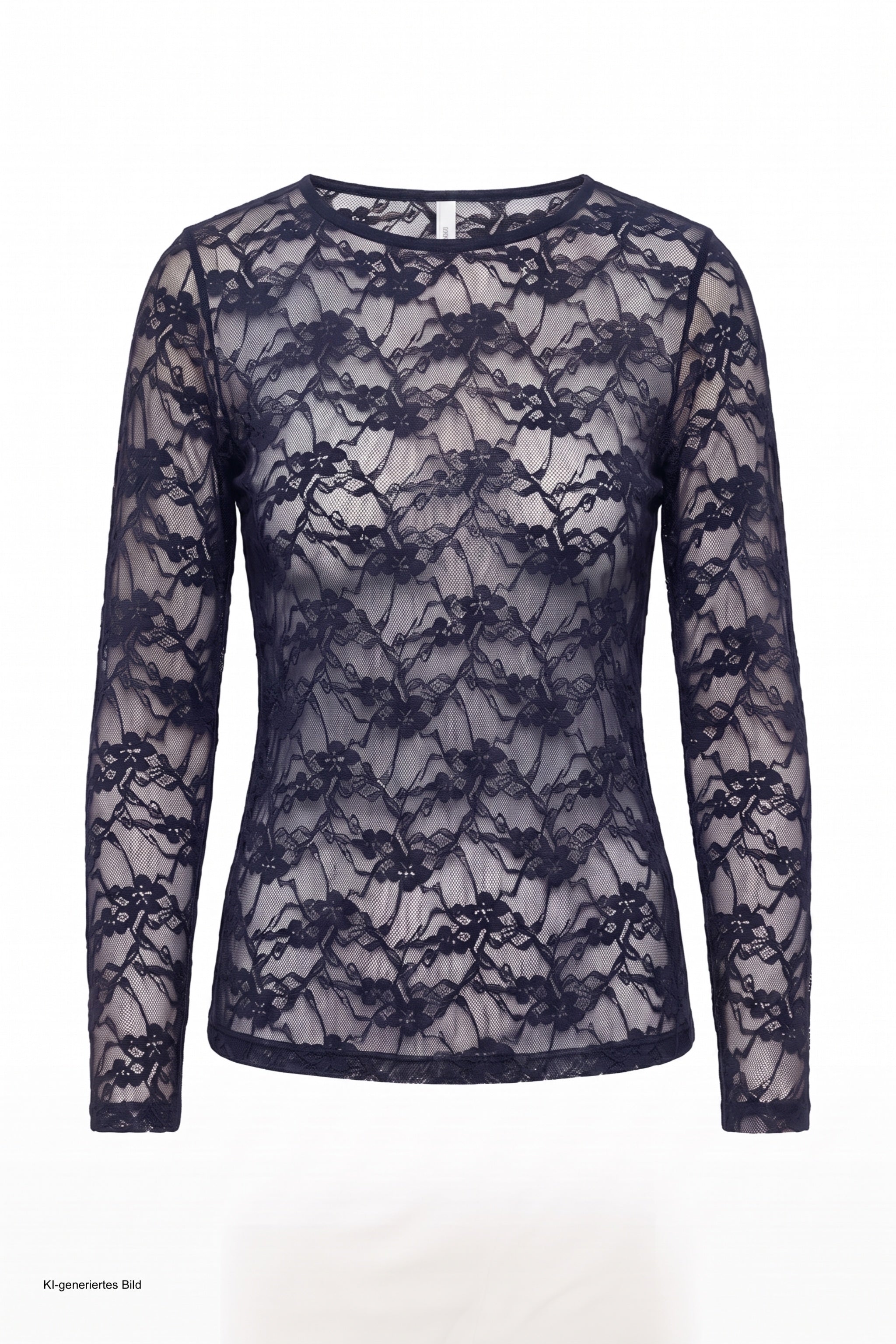 Samtiges Spitzen-Langarmshirt, dunkelblau