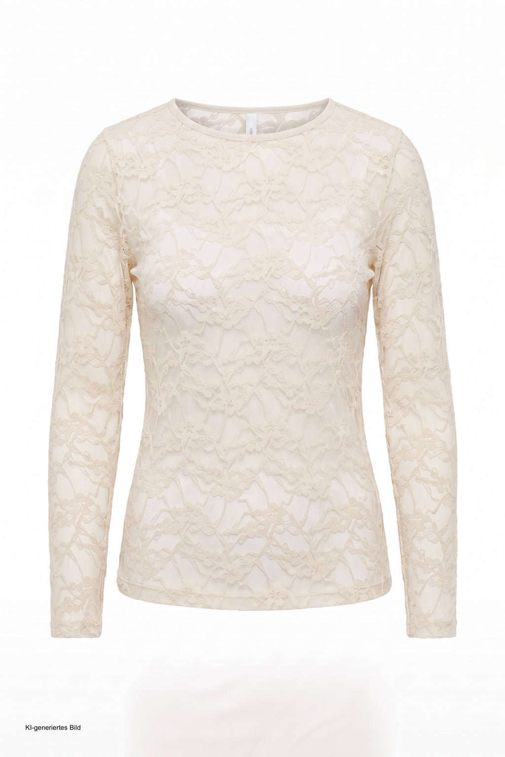 Samtiges Spitzen-Langarmshirt, beige