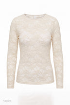 Samtiges Spitzen-Langarmshirt, beige