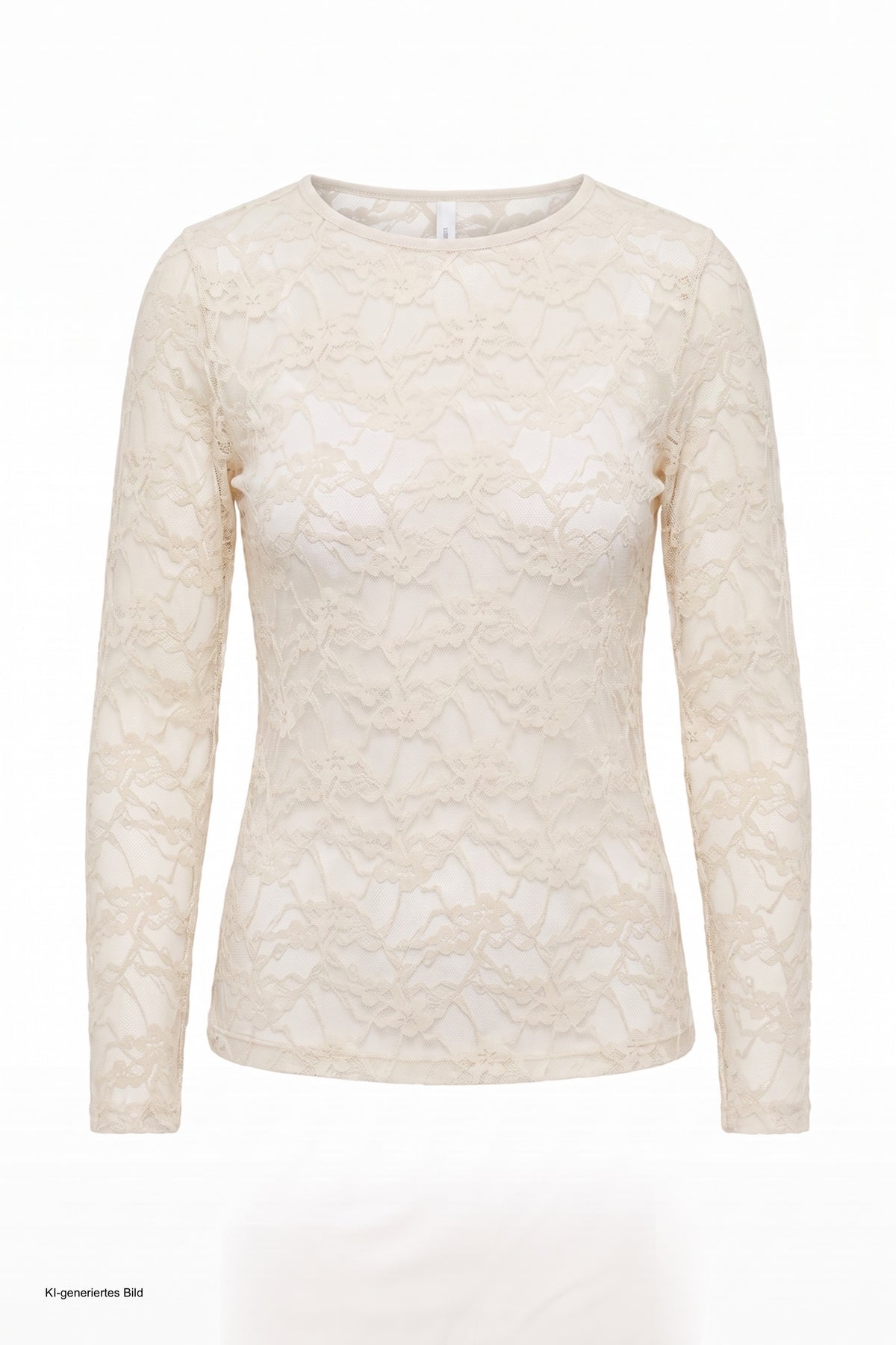 Samtiges Spitzen-Langarmshirt, beige
