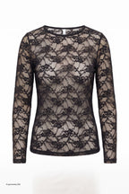 Samtiges Spitzen-Langarmshirt, schwarz