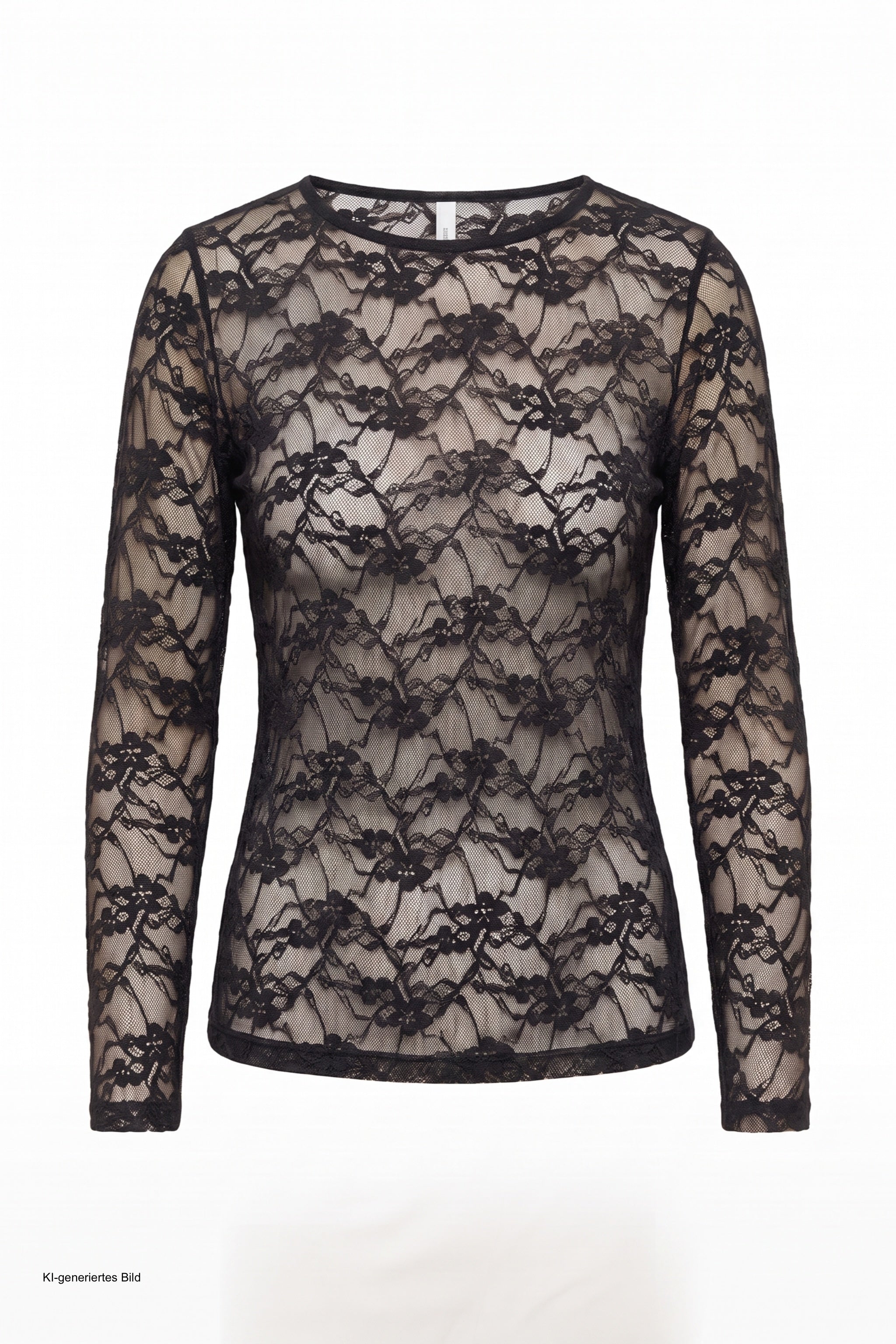Samtiges Spitzen-Langarmshirt, schwarz