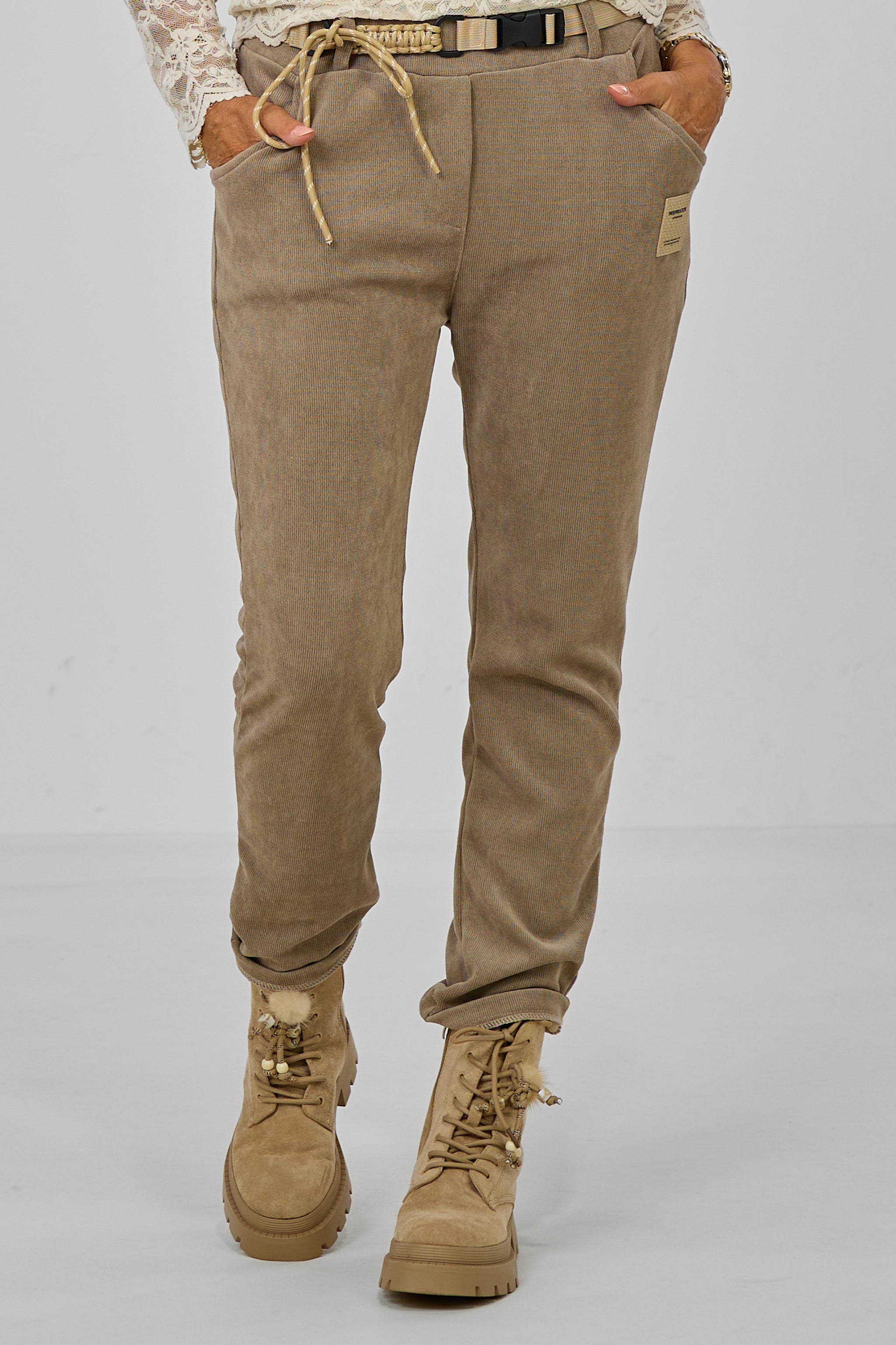 Feincord-Hose mit elastischem Bund, taupe