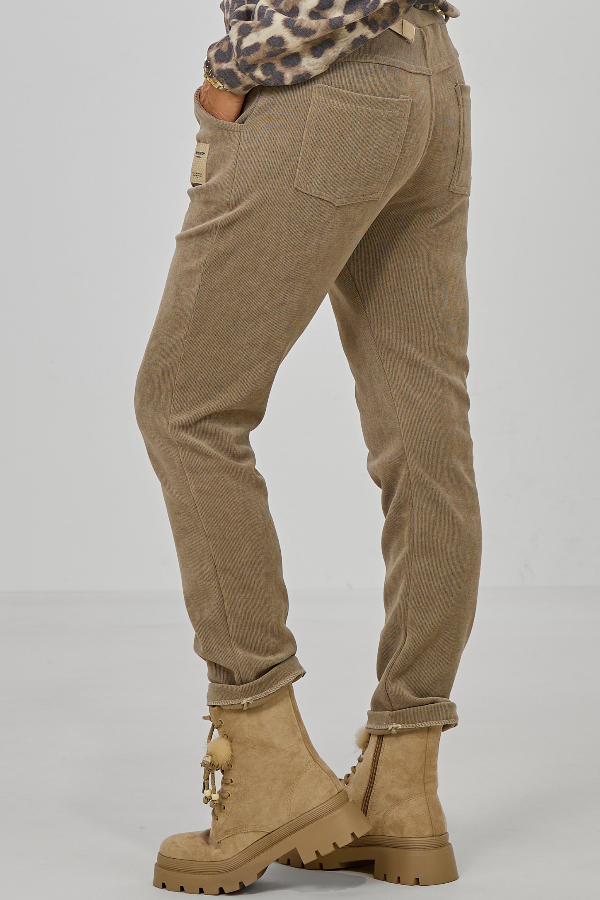 Feincord-Hose mit elastischem Bund, taupe