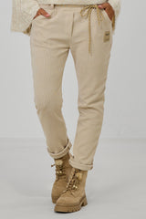 Feincord-Hose mit elastischem Bund, beige