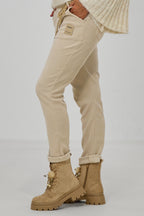 Feincord-Hose mit elastischem Bund, beige
