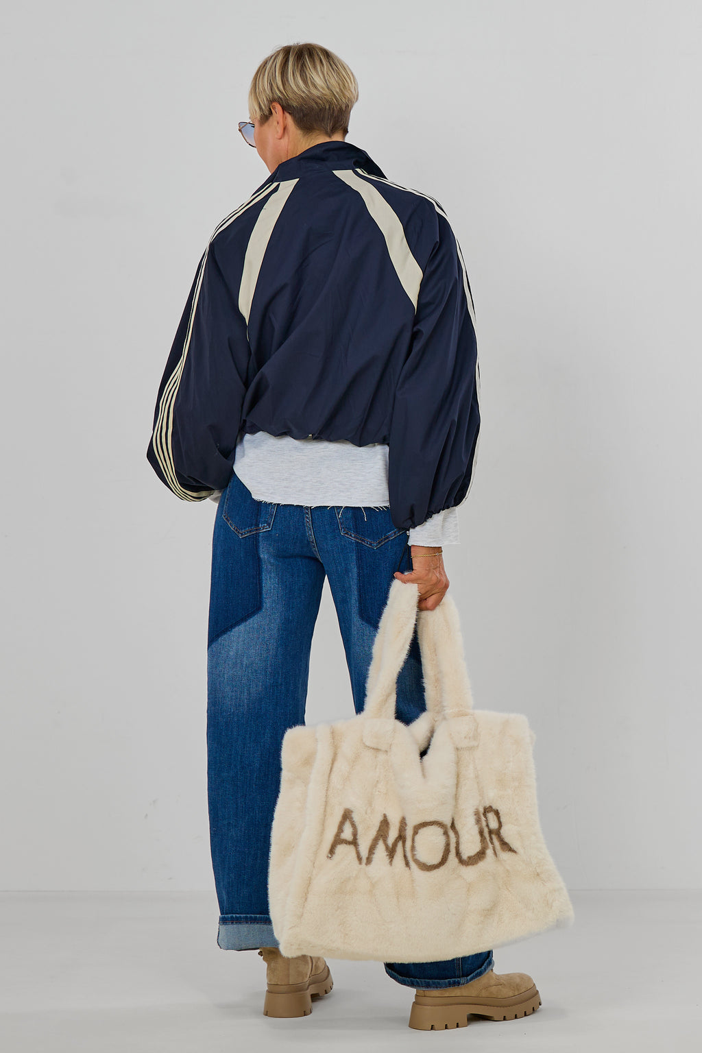 Blouson mit Zierstreifen im Balloon-Style, schwarz-beige