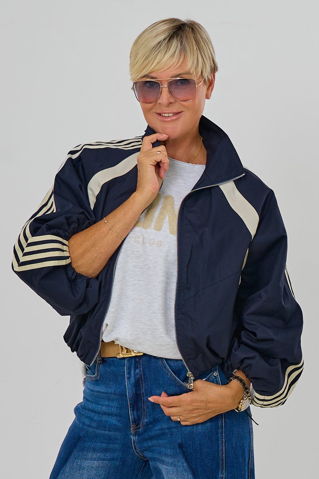 Blouson mit Zierstreifen im Balloon-Style, schwarz-beige