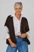 Flauschige oversized Strickweste, schokobraun