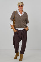 Flauschige oversized Strickweste, taupe-meliert