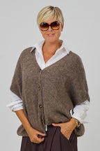 Flauschige oversized Strickweste, taupe-meliert