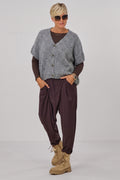 Flauschige oversized Strickweste, grau-meliert