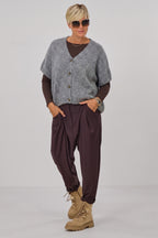 Flauschige oversized Strickweste, grau-meliert