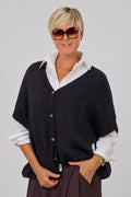 Flauschige oversized Strickweste, schwarz