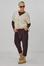 Flauschige oversized Strickweste, hellbeige-meliert