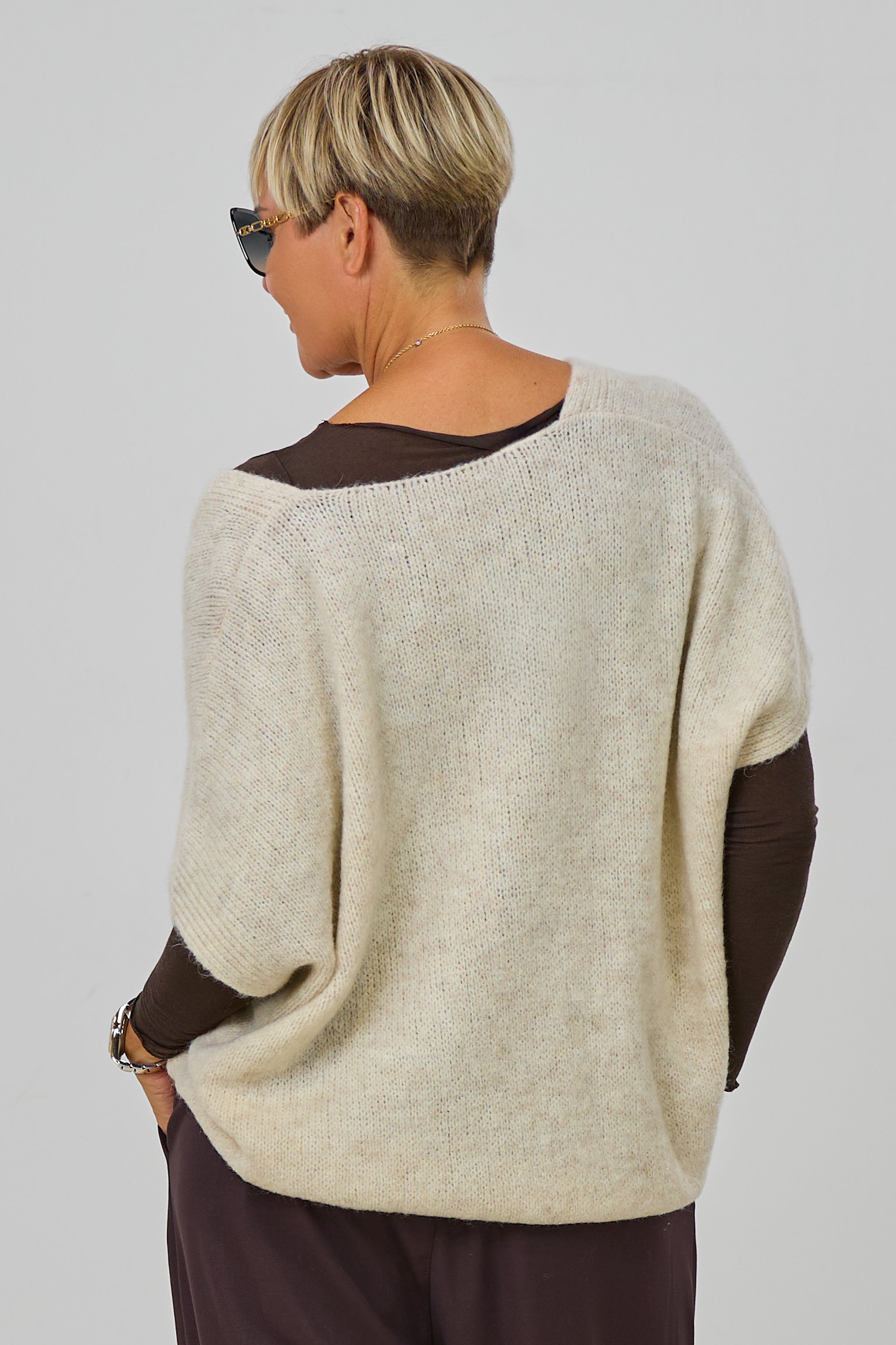 Flauschige oversized Strickweste, hellbeige-meliert