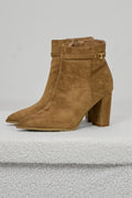 Spitze Stiefelette in Wildlederoptik mit Absatz, camel