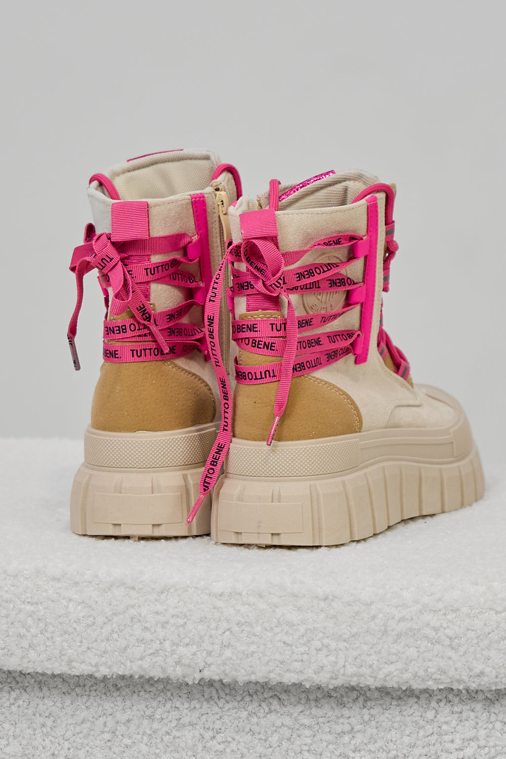 Schnürstiefelette, beige-pink