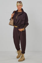 Hemdbluse mit Fledermausärmeln, schokobraun