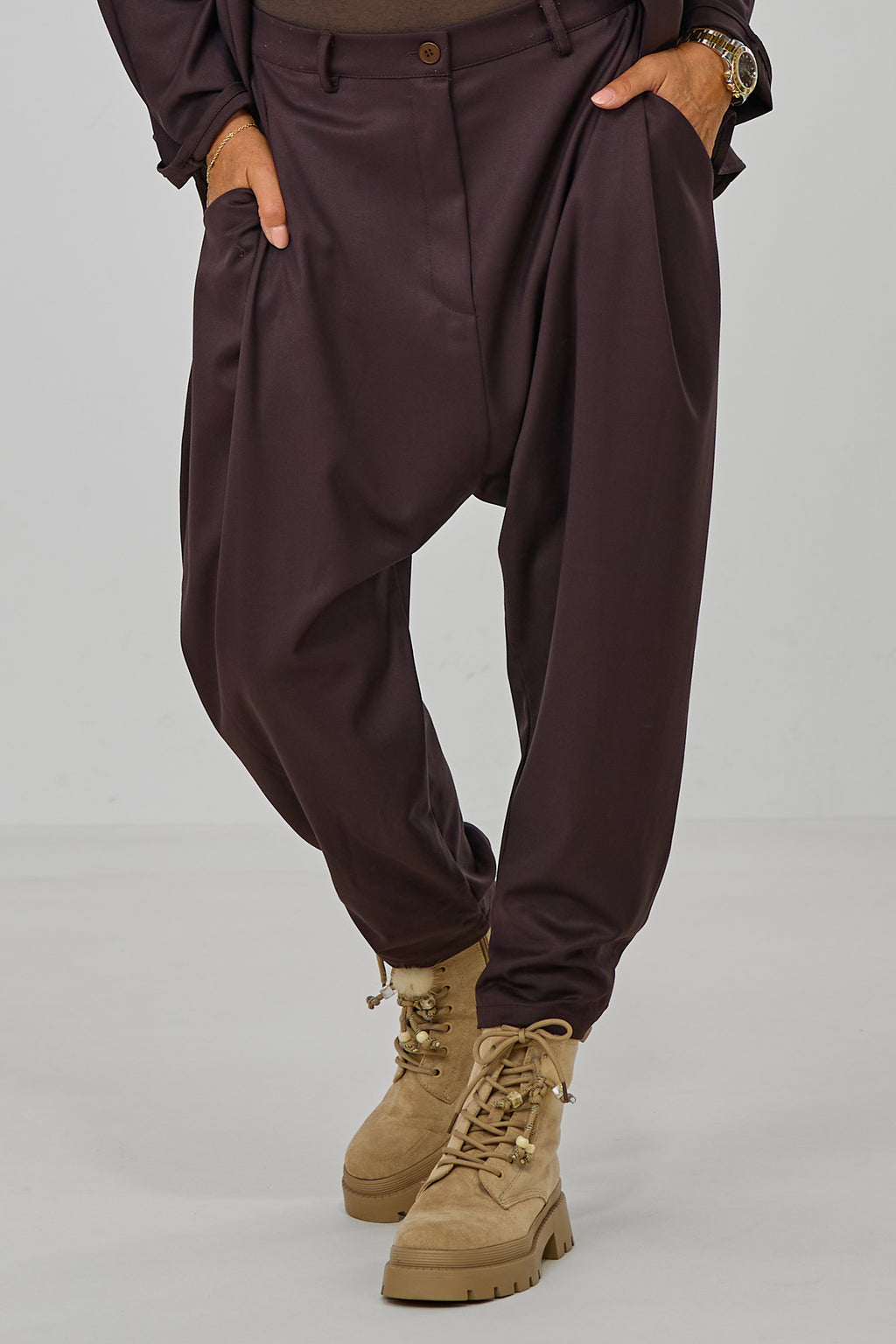 Elegante Baggy Hose, schokobraun