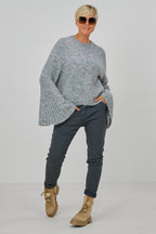 Hose mit elastischem Bund im Knitterlook, dunkelgrau