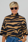 Pulli mit Turtleneck und 3/4 Arm, zebra camel-schwarz