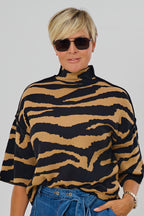 Pulli mit Turtleneck und 3/4 Arm, zebra camel-schwarz