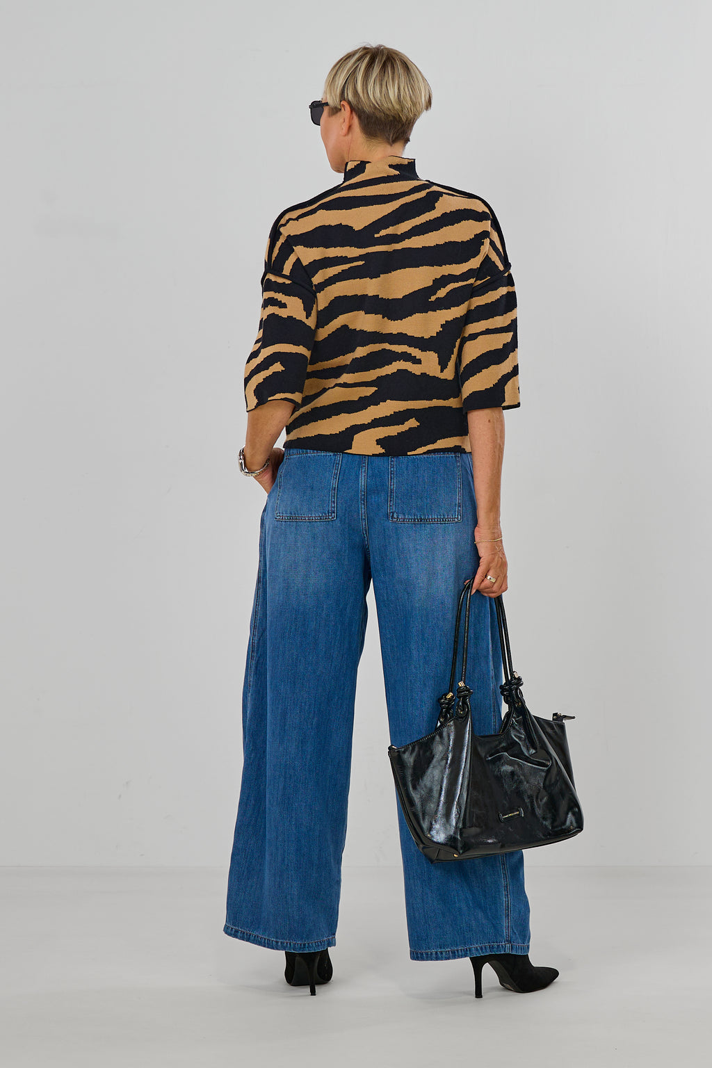 Pulli mit Turtleneck und 3/4 Arm, zebra camel-schwarz