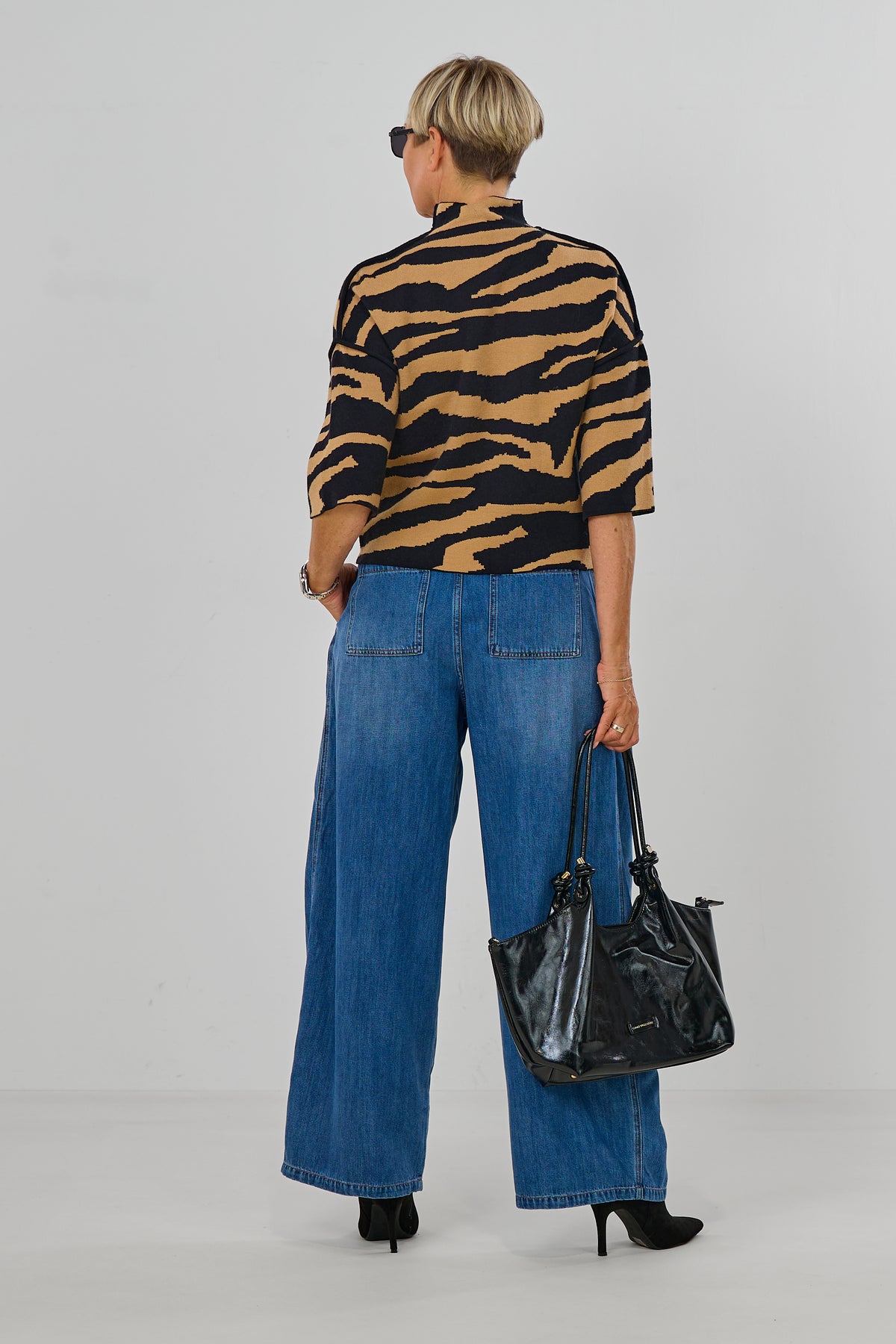 Pulli mit Turtleneck und 3/4 Arm, zebra camel-schwarz