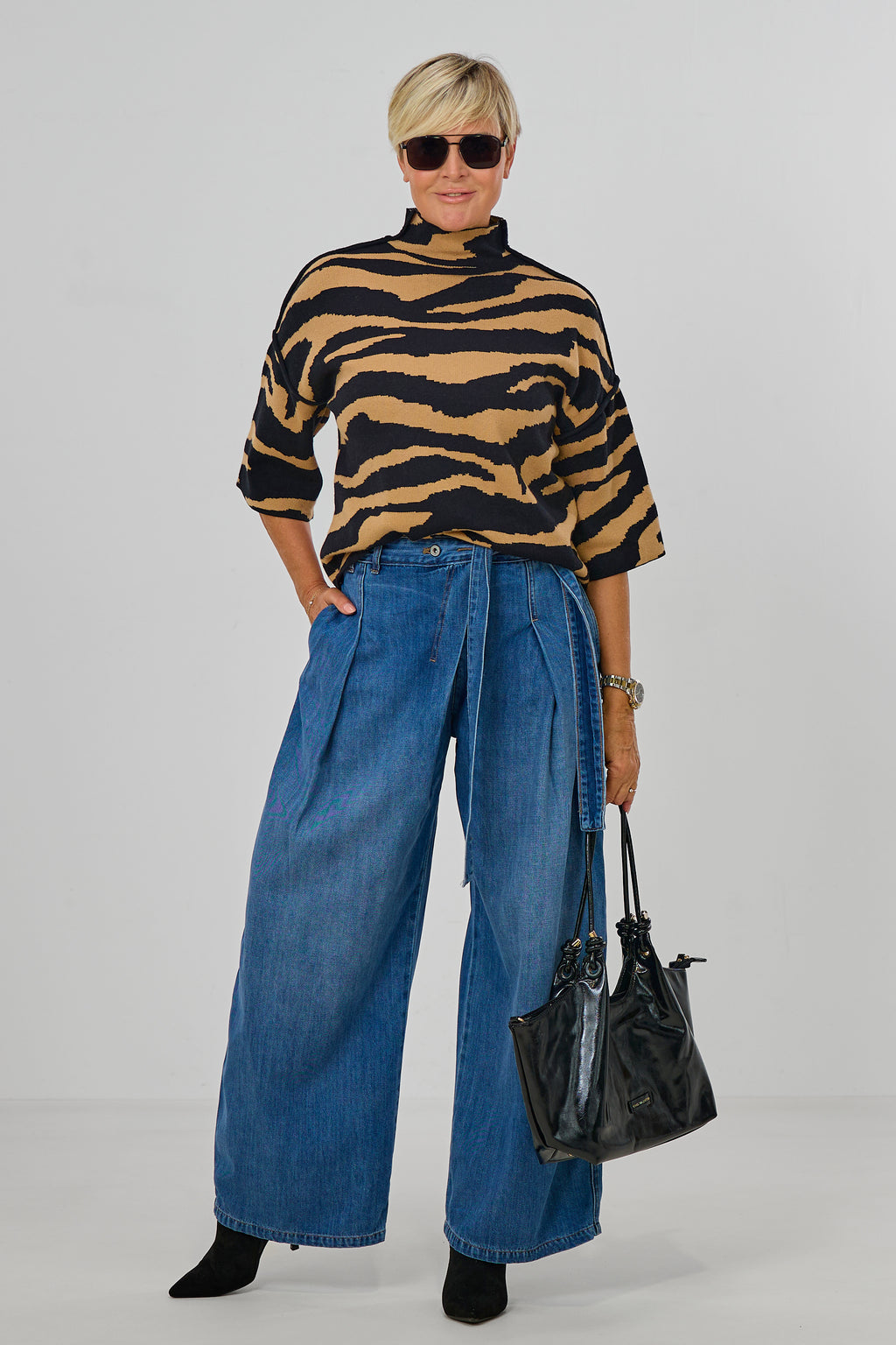 Pulli mit Turtleneck und 3/4 Arm, zebra camel-schwarz
