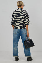 Pulli mit Turtleneck und 3/4 Arm, zebra ecru-schwarz