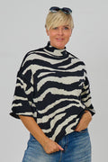 Pulli mit Turtleneck und 3/4 Arm, zebra ecru-schwarz