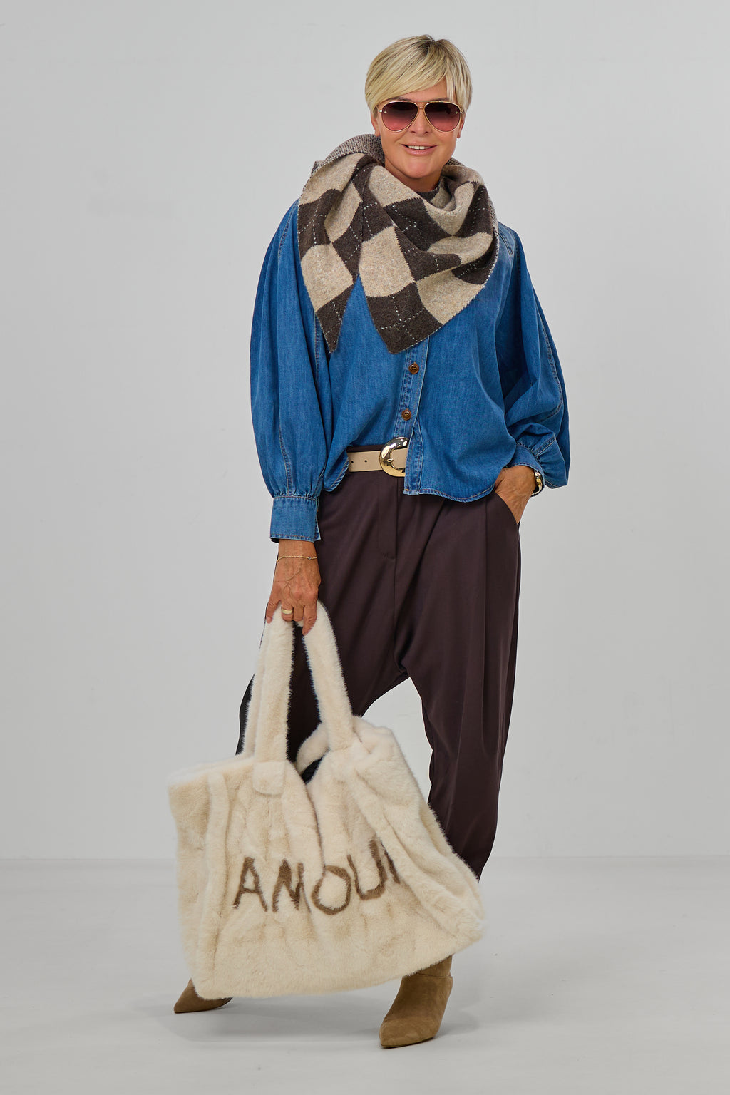 Jeanshemd mit Stehkragen, denim blau