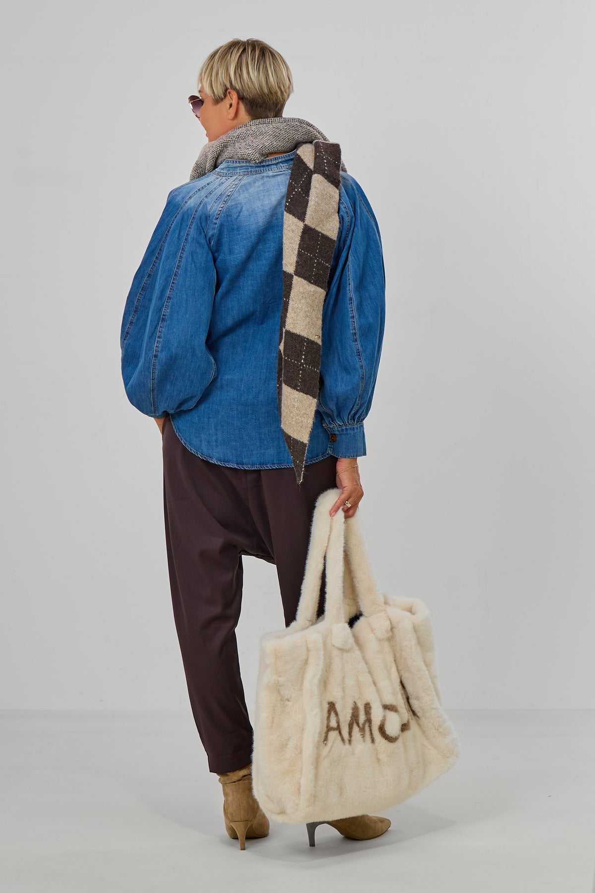 Jeanshemd mit Stehkragen, denim blau