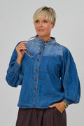 Jeanshemd mit Stehkragen, denim blau