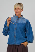 Jeanshemd mit Stehkragen, denim blau