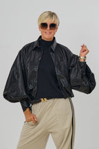 Hemdjacke in Lederoptik, schwarz
