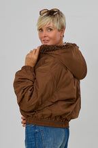 Bomberjacke mit Kapuze und abnehmbarem Teddyfell, braun