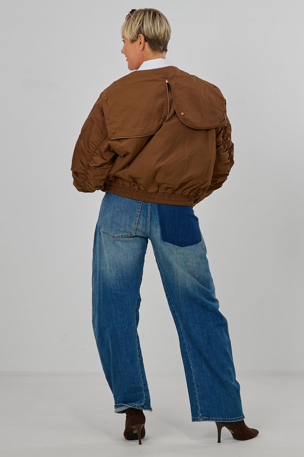 Bomberjacke mit Kapuze und abnehmbarem Teddyfell, braun