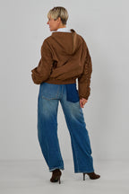 Bomberjacke mit Kapuze und abnehmbarem Teddyfell, braun