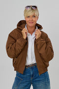 Bomberjacke mit Kapuze und abnehmbarem Teddyfell, braun