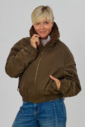 Bomberjacke mit Kapuze und abnehmbarem Teddyfell, khaki